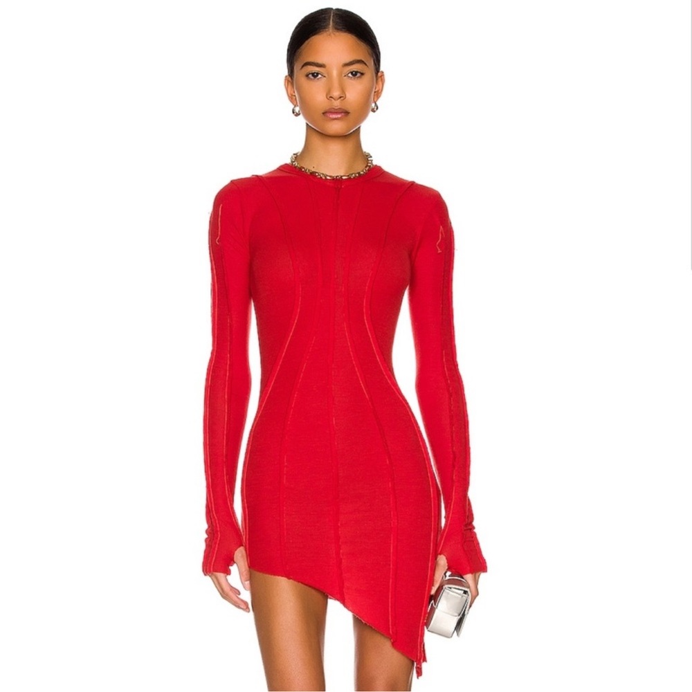 SAMI MIRO VINTAGE Red Asymmetrical Long-Sleeve Bodycon Dress